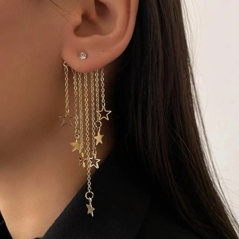 Tassel chain star drop Gold earrings lightweight dainty jewelry for women ✨